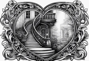 A heart with a staircase going into it tattoo idea