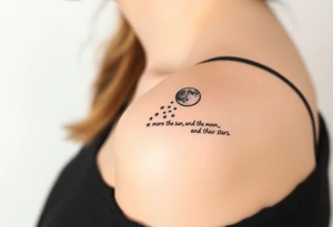 Cascade of stars with moon and sun
Handwritten “more than the sun, and the moon, and the stars”
On collarbone tattoo idea