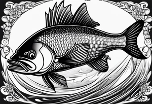 bass fish, its tail turns into a fishing hook tattoo idea