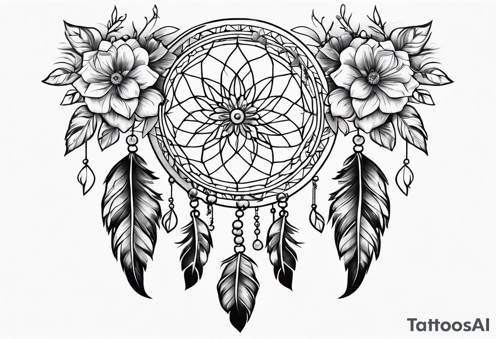 Dream catcher with hearts and flowers tattoo idea