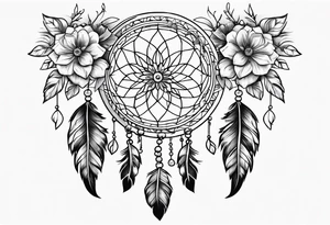 Dream catcher with hearts and flowers tattoo idea