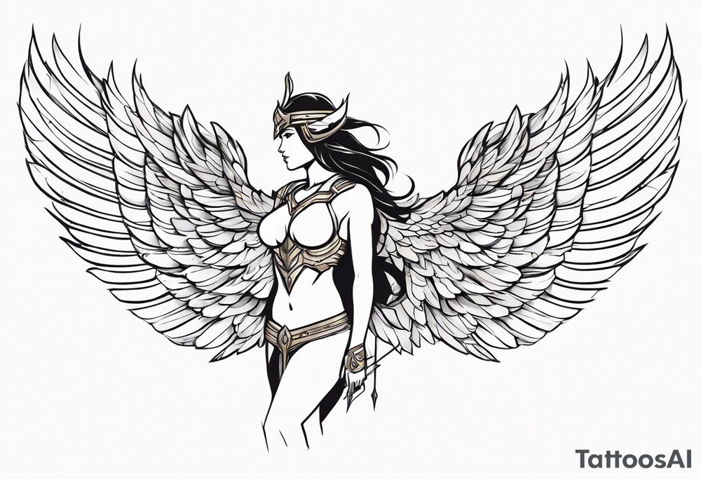 The full body of a Valkyrie with wings tattoo idea