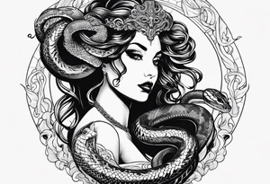 Gothic Medusa snakes lady head blackwork tattoo idea