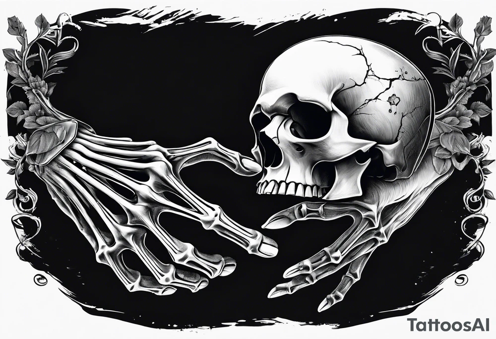 Hand of nurse reaching for skeleton hand. tattoo idea