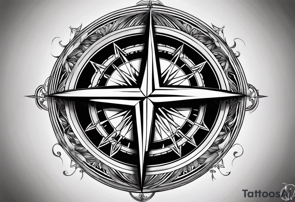 holy cross inside a compass tattoo idea