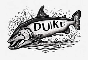piece of driftwood underwater with duke written in the wood tattoo idea