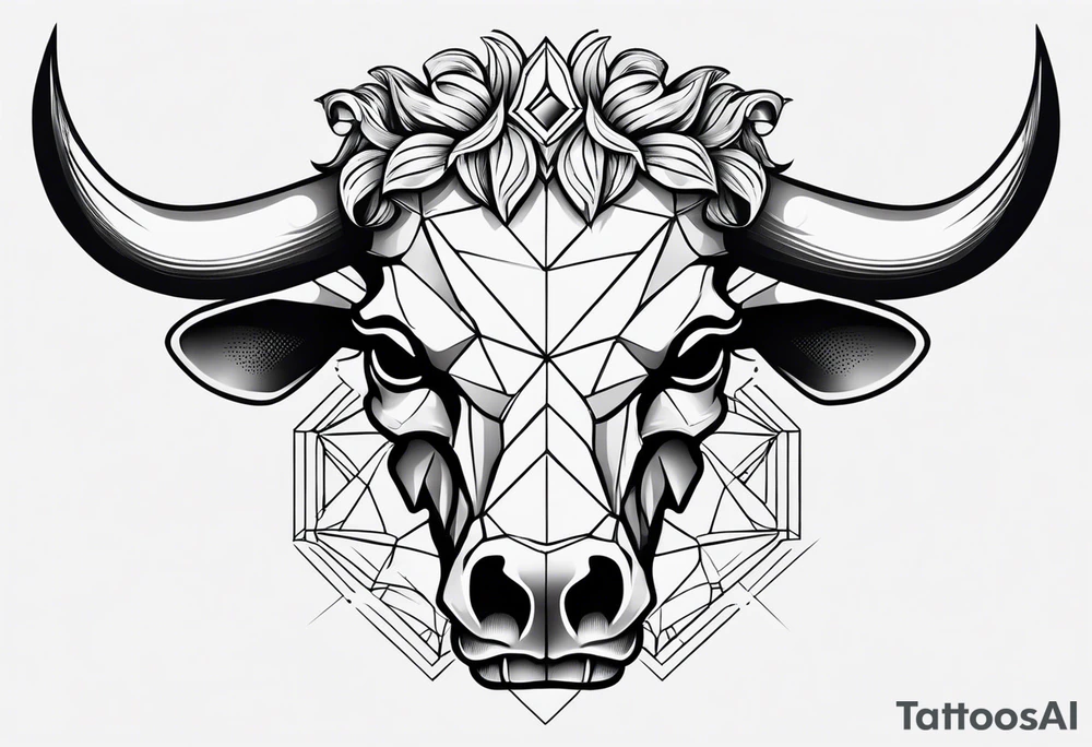 skull of a bull with a line frame, realistic, simple tattoo idea
