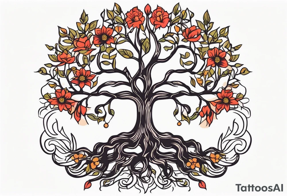 tree with roots

old school vintage simple traditional design with vintage flowers surrounding
bold color simple tattoo idea