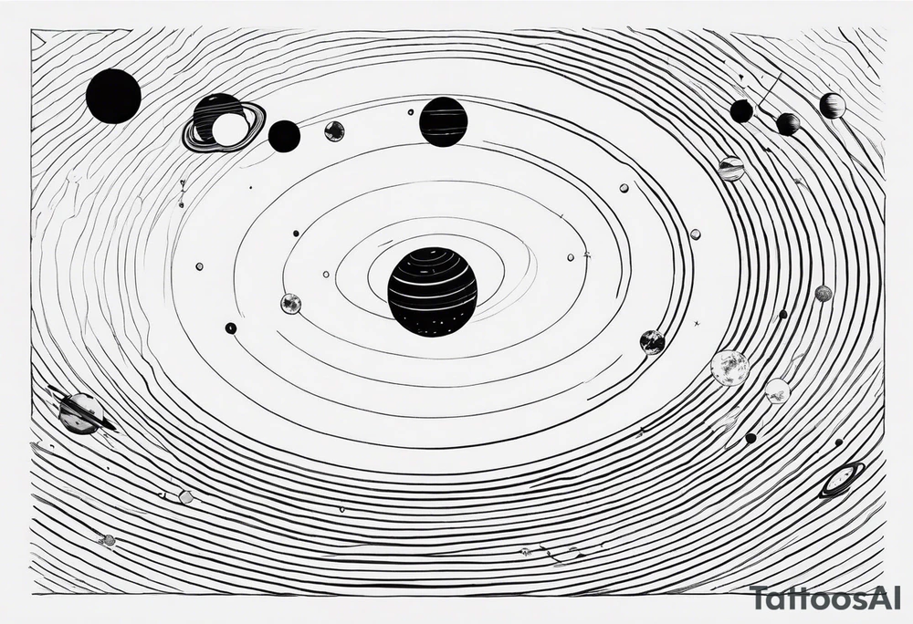 Solar system in straight vertical line in order from sun tattoo idea