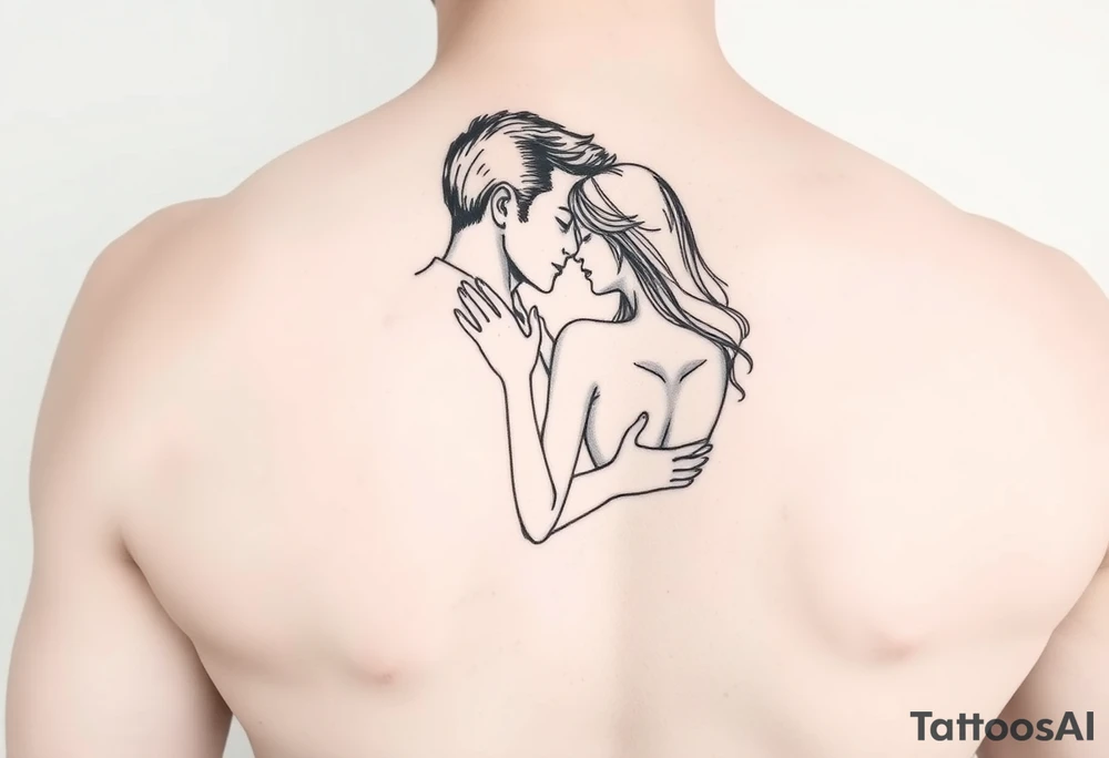 sketch style of lovers embracing, showing intimacy and a love deeper than words tattoo idea