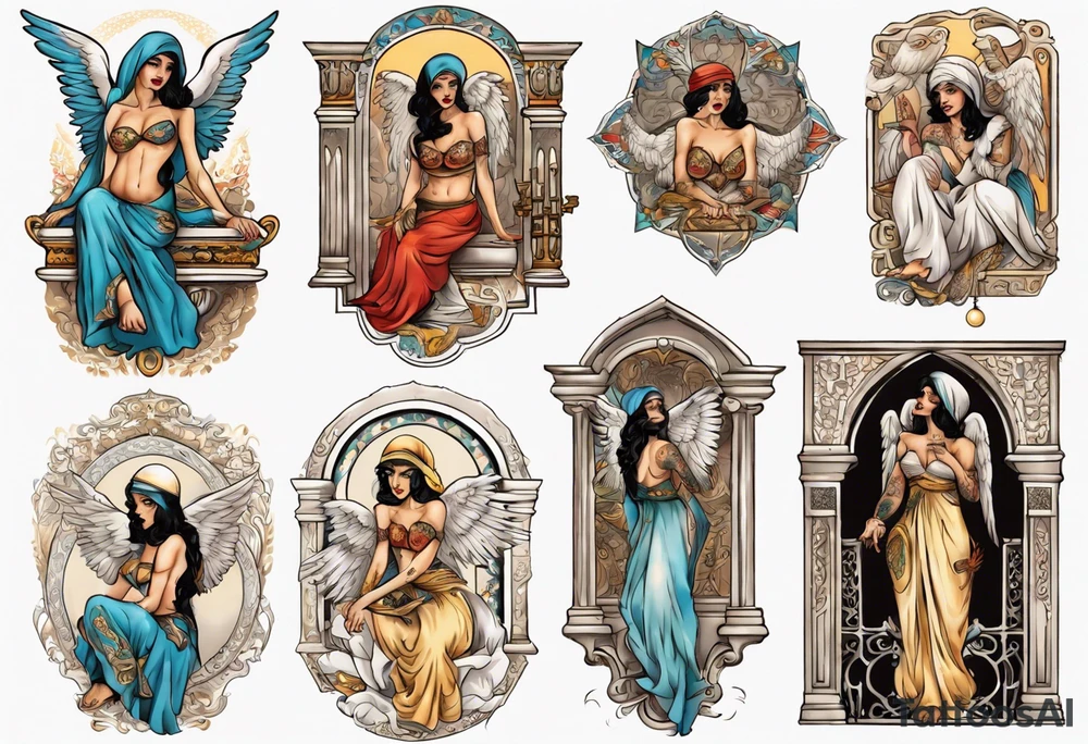 Middle Eastern Angel on a balcony tattoo idea