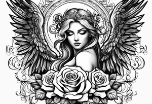 Angel, roses, name MARTINA tattoo idea