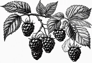 a single long raspberry branch that is growing downwards tattoo idea