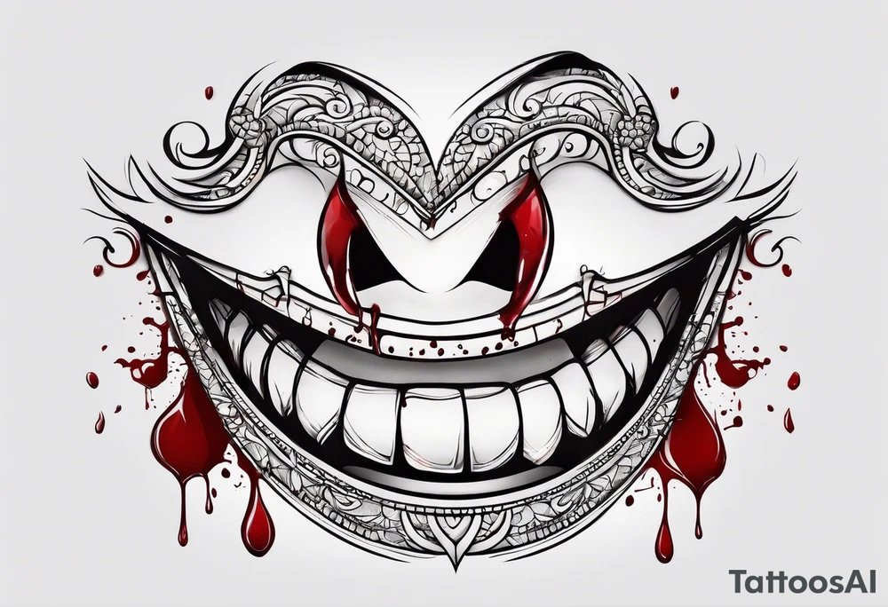Smile face with blood on it.  Words say it's all a joke tattoo idea
