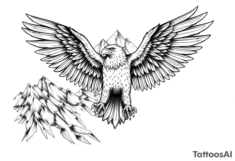 majestic eagle spreading wings against mountain peaks tattoo idea