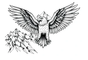 majestic eagle spreading wings against mountain peaks tattoo idea