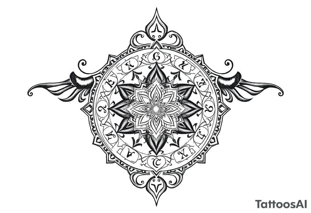 mytical shaman and witch ancient ornament with runes tattoo idea