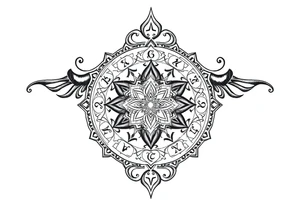mytical shaman and witch ancient ornament with runes tattoo idea