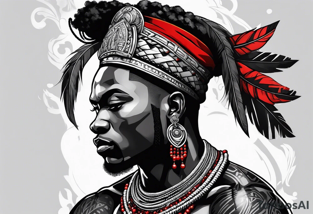 african warrior with a small silver crown and a red necklace tattoo idea african warrior with a small silver crown and a red necklace tattoo idea
