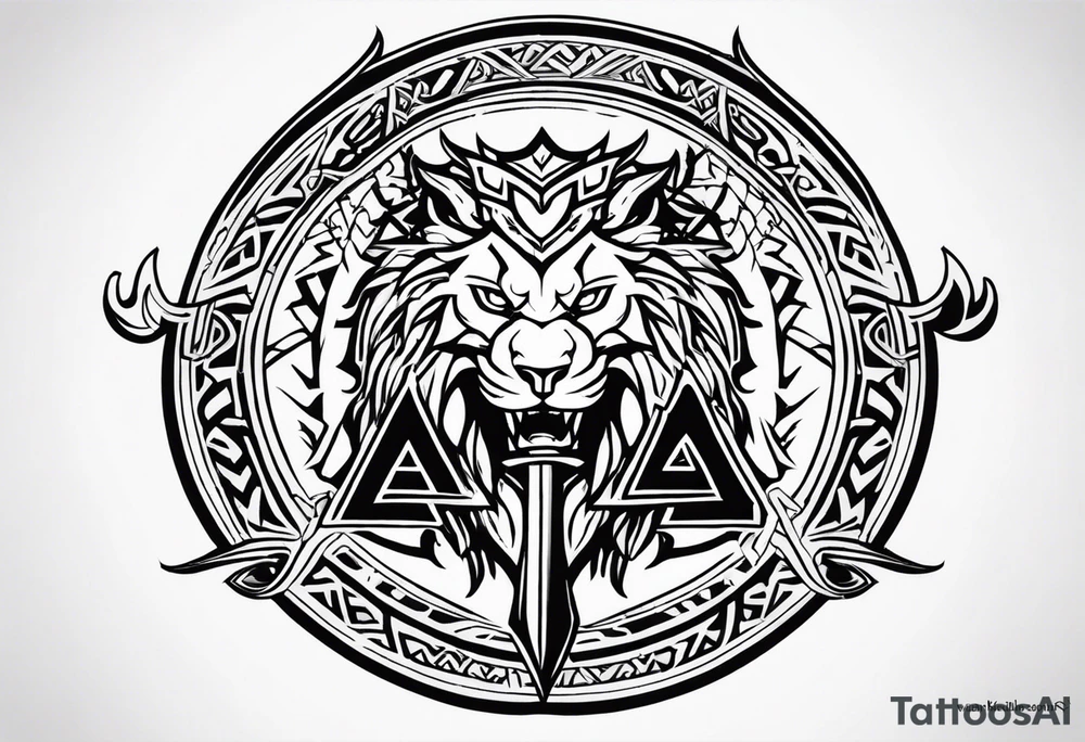 Valhalla sword shield dragon axe Valknut tribal lion tattoo idea