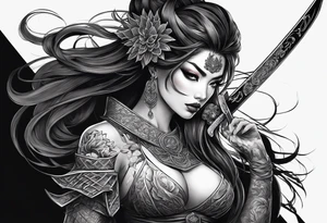 Dark demon woman with katana tattoo idea