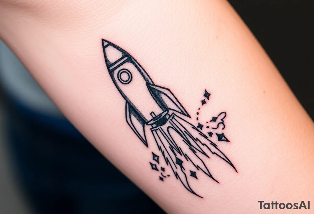 Rocket ship with sparks coming out of the back tattoo idea