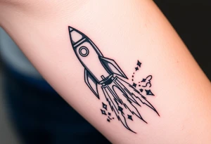 Rocket ship with sparks coming out of the back tattoo idea