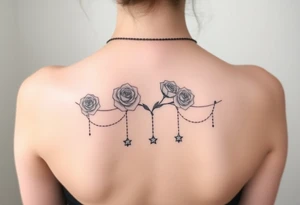 roses, gemstones on chains, stars tattoo idea