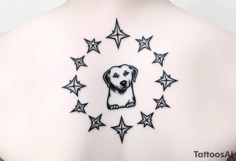 I would like a tattoo that represents our 2nd life following an accident. My husband, Elex, my son Evan, our nephews Sixtine and Diego and Cookie my dog. Like stars forming the circle of life tattoo idea