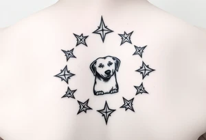I would like a tattoo that represents our 2nd life following an accident. My husband, Elex, my son Evan, our nephews Sixtine and Diego and Cookie my dog. Like stars forming the circle of life tattoo idea