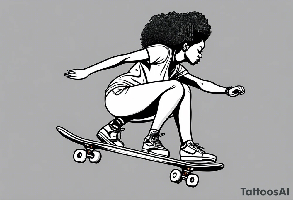 Black woman skateboarding tattoo idea