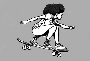 Black woman skateboarding tattoo idea
