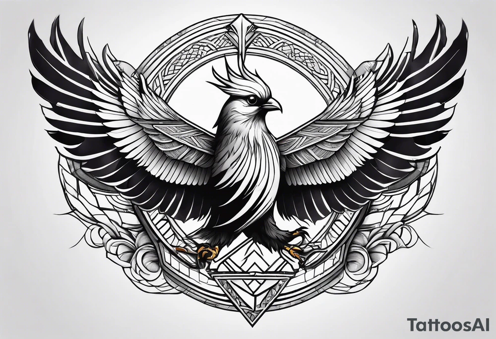 Valhalla symbol bird straight line tattoo idea