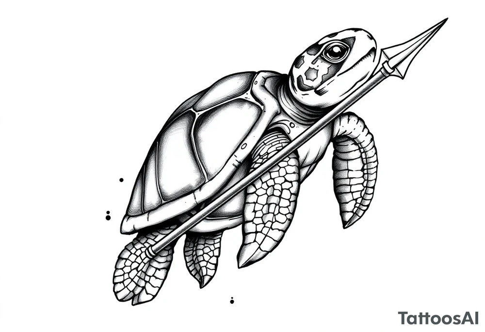 Turtle holding a trident tattoo idea