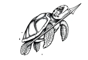 Turtle holding a trident tattoo idea