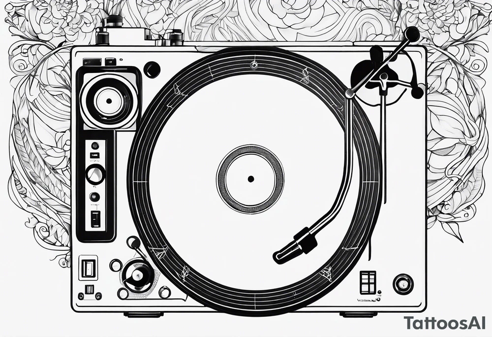 A recordplayer in fineline very minimalistic one line tattoo idea