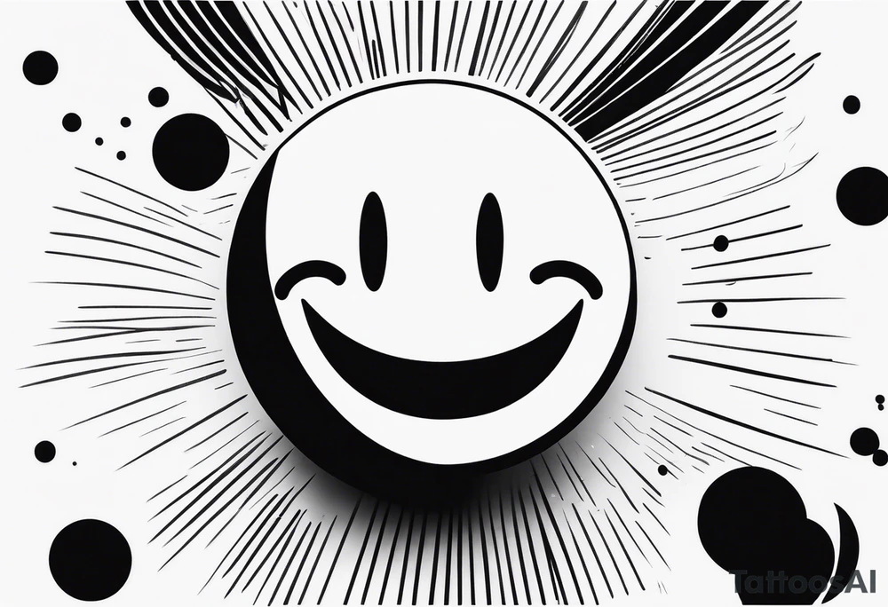 A black and white, fine-lined picture silhouette with a very simple and tiny smiley in the middle tattoo idea