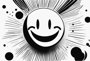 A black and white, fine-lined picture silhouette with a very simple and tiny smiley in the middle tattoo idea