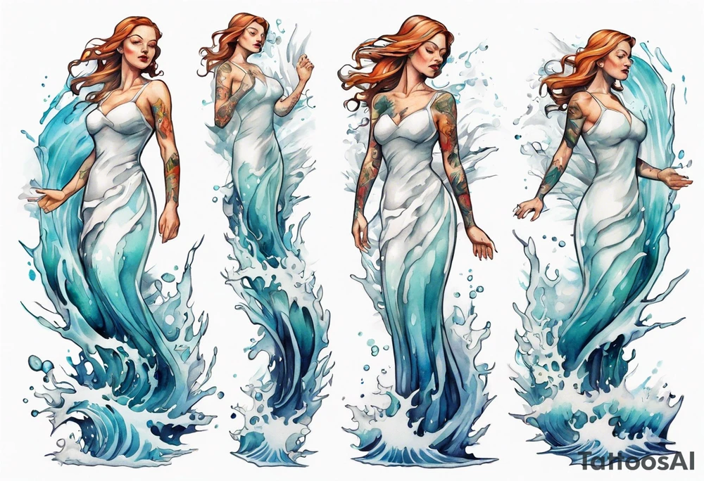 a glass statue of a woman standing in crashing waves tattoo idea