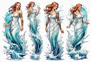 a glass statue of a woman standing in crashing waves tattoo idea