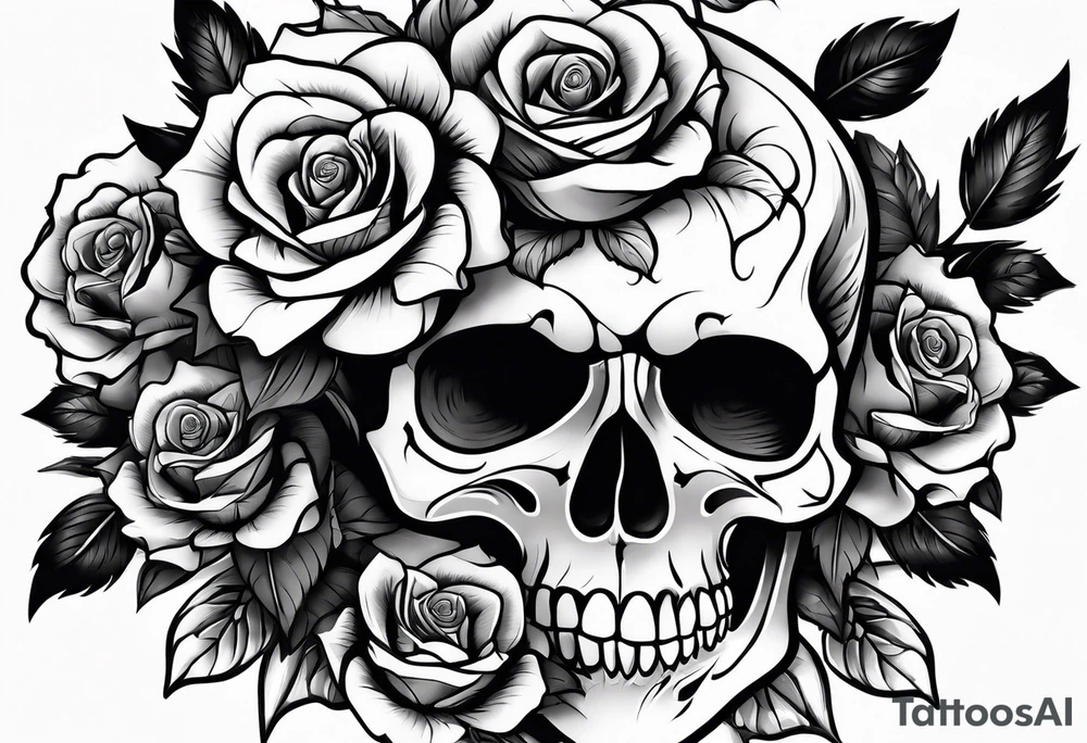skull and roses tattoo idea