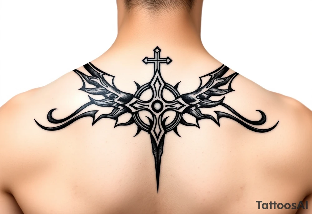 Tribal religious tattoo idea