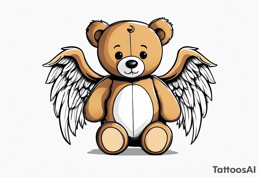 Teddy bear with angel wings tattoo idea