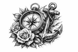 a compass,anchor,roses. tattoo idea