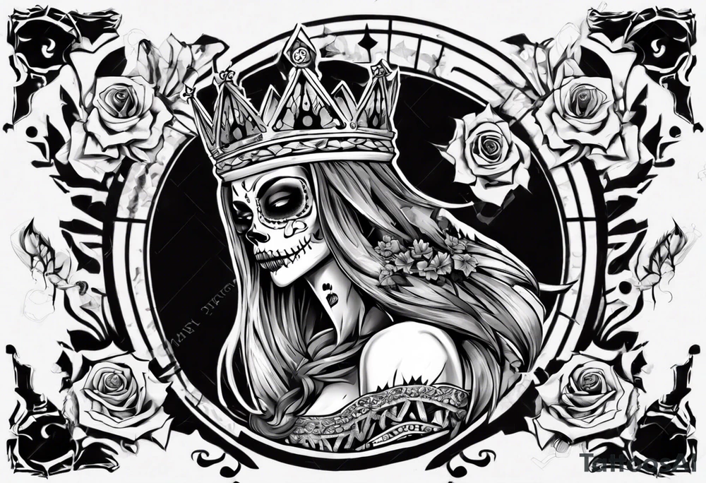 santa la muerta with money and crown
on the card tattoo idea