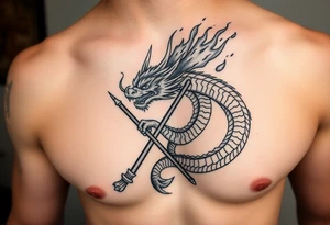 Flow dragon staff fire on the chest tattoo idea