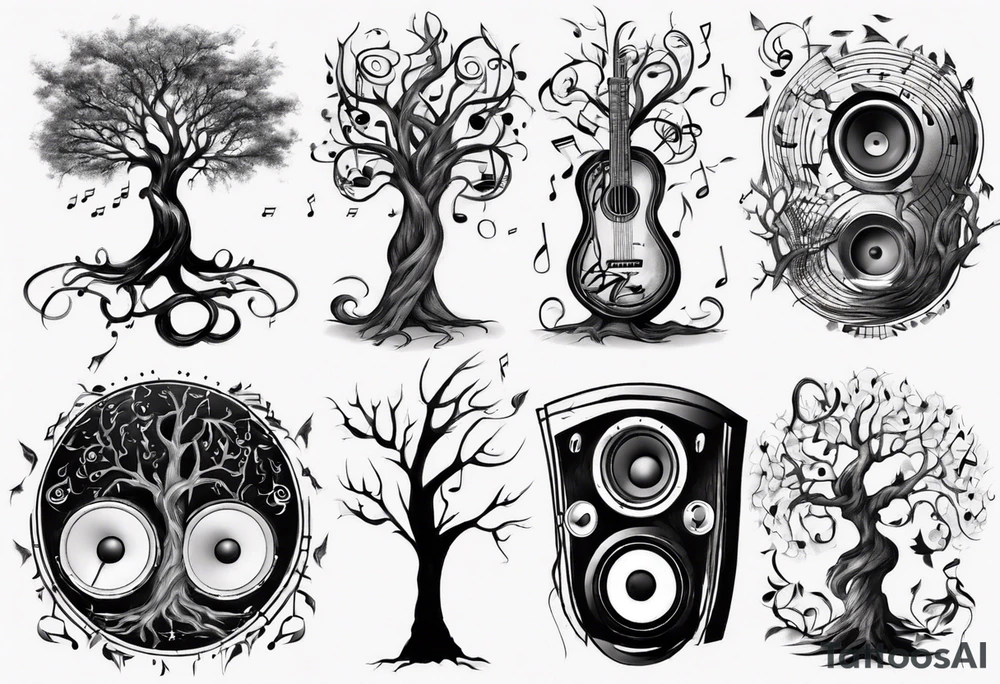 music speaker note tree stave tattoo idea