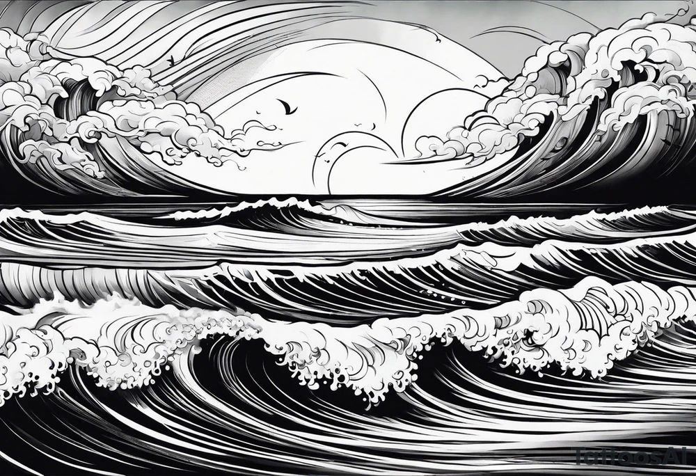 Waves sea beach sky for whole arm sleeve tattoo idea
