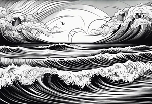 Waves sea beach sky for whole arm sleeve tattoo idea