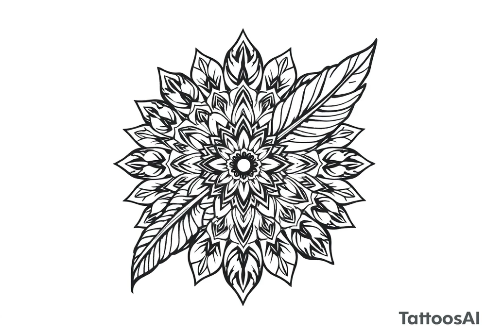 spiritual bold line feather indian mandala shaman tattoo idea